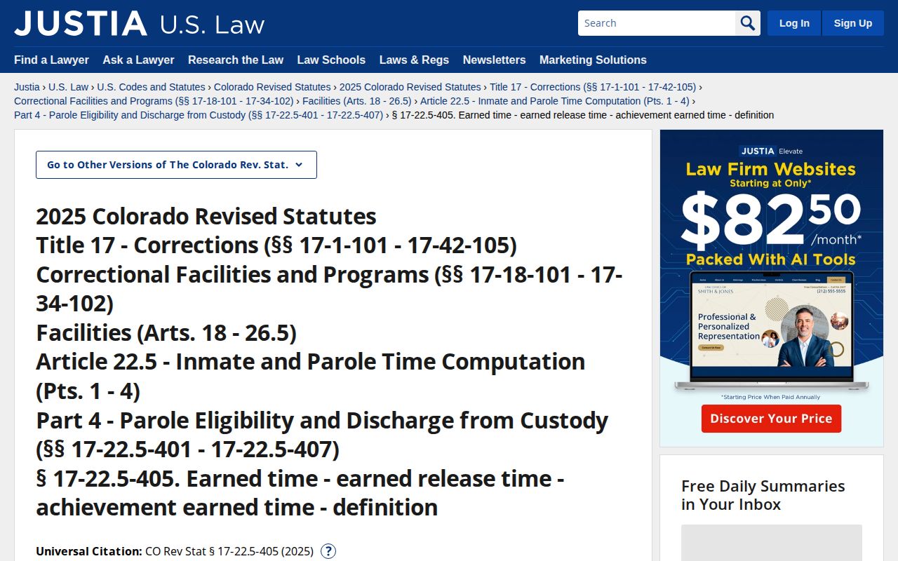 Colorado earned-time statute source for release-date calculation