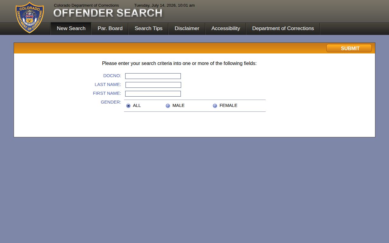 Costilla County released inmates CDOC offender search fields